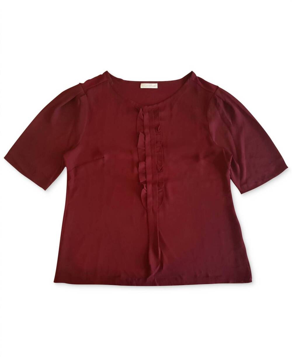 NEW CHARTER CLUB LUXURY women's short sleeve ruffle top in wine